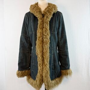 Vintage Esprit | Denim Penny Lane Coat Faux Fur | Sz S
